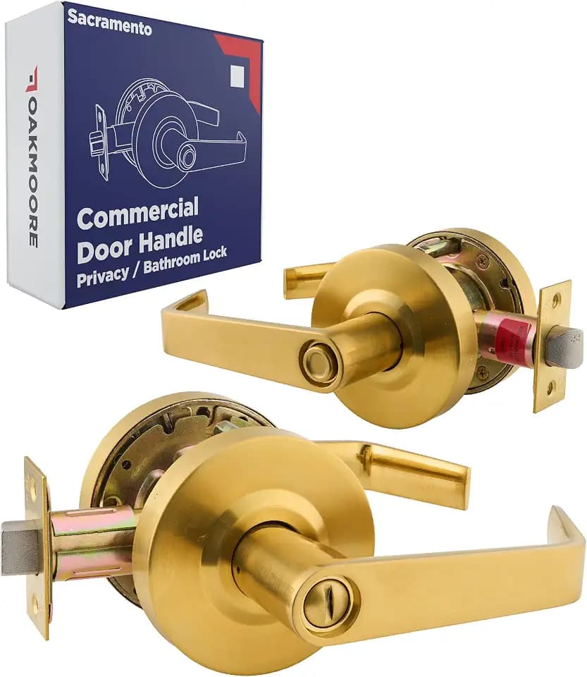 Commercial Door Handle Gold - Grade 2 Lockset - Door Lever Schools Offices Industrial UL CUL & ADA – ANSI A156.2 (Privacy (Bathroom))