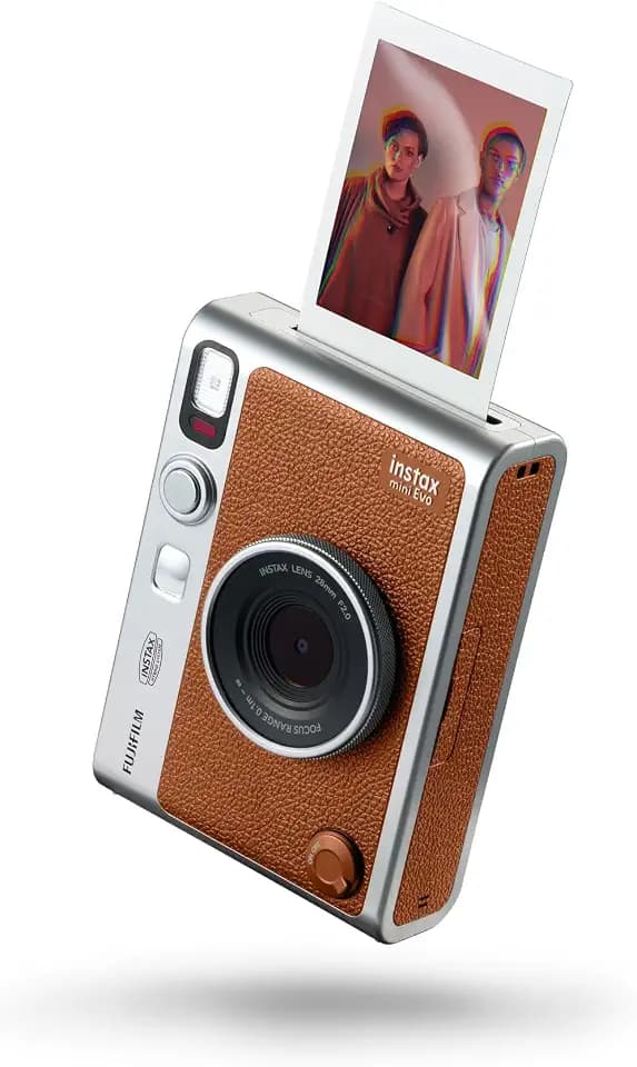 FUJIFILM instax mini Evo™ Hybrid-Sofortbildkamera | Kamera mit Sofortdruck & LCD Display, 100 kreative Looks mit 10 Objektivmodi & 10 Filmeffekte, App & Smartphone-Druck im instax mini Format | Brown