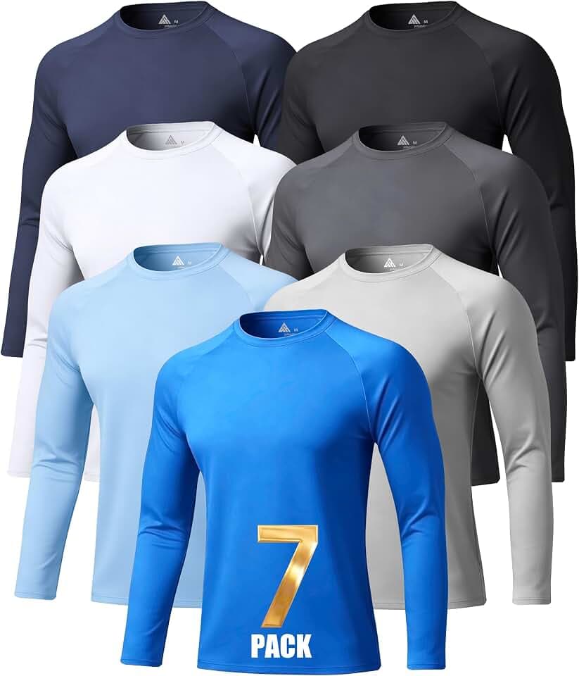 7 Pack Long Sleeve Shirts for Men Base Layer Sun Protection