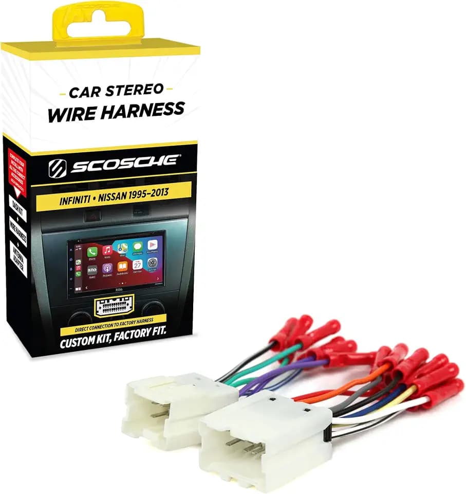 Scosche NN03BCB Aftermarket Radio Wiring Harness with Crimp Connectors for Select 1995-12 Infiniti, Nissan and Suzuki - Wire Harness for Car Stereo - Check Vehicle List in Images for Your Model