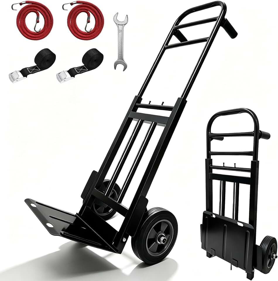 Heavy Duty Folding Hand Truck Dolly with Bungee Cords, 800 LB Dolly Cart (Black)