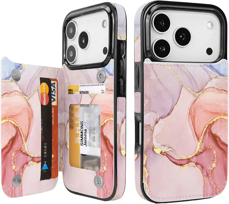 uCOLOR for iPhone 17/18 Pro Wallet Case Flip Pink Purple Marble