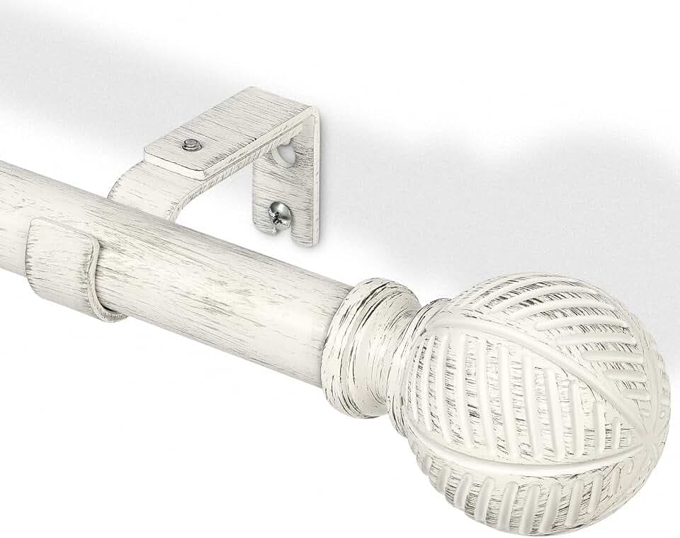 Gardinenstange Metall mit Holzoptik, 76-305 cm Weiß