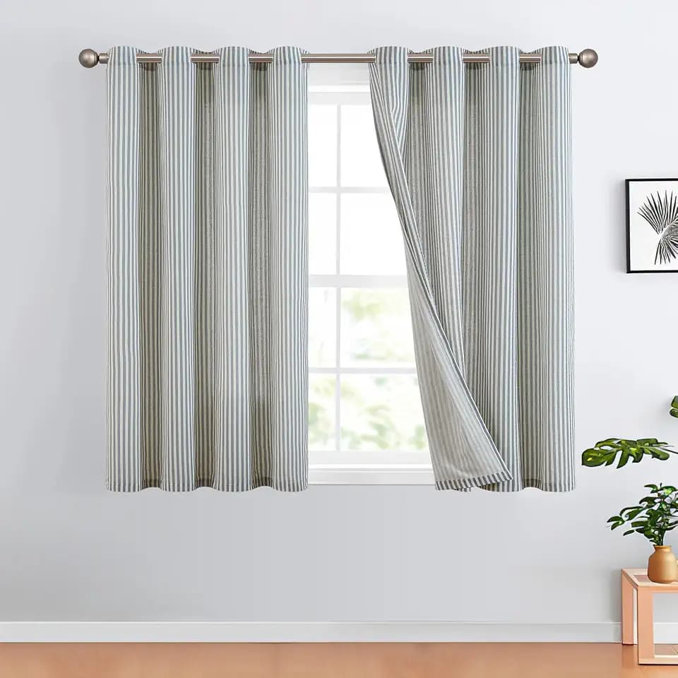 TOPICK Vorhänge Gestreifte Gardinen Modern 2er Set H175xB130 Blau Beige