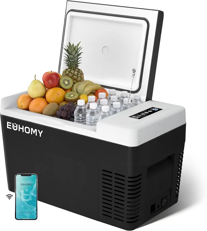 EUHOMY Kompressor Kühlbox 25L, Kühlbox Auto mit APP-Steuerung, -20℃~20℃, Tragbarer Kühlschrank 12/24V DC 100-240V AC, Tragbarer Gefrierschrank für Camping, Reisen, Boot, Schwarz
