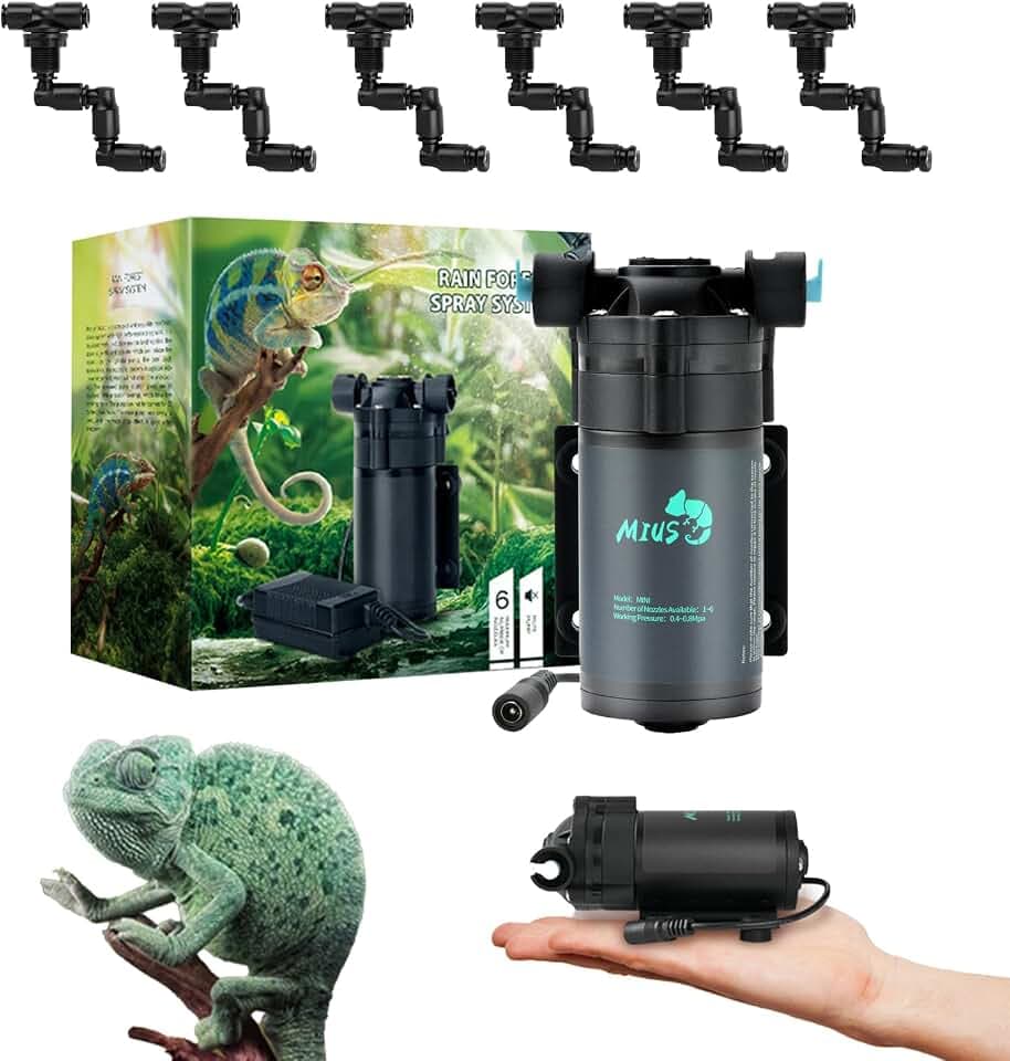 Reptilien Luftbefeuchter, Beregnungsanlage Terrarium mit 6 SprüHdüsen 360° Verstellbar Luftbefeuchter Terrarium Ohne Timer Reptilien ZerstäUber für Terrarien Amphibie Npflanzen