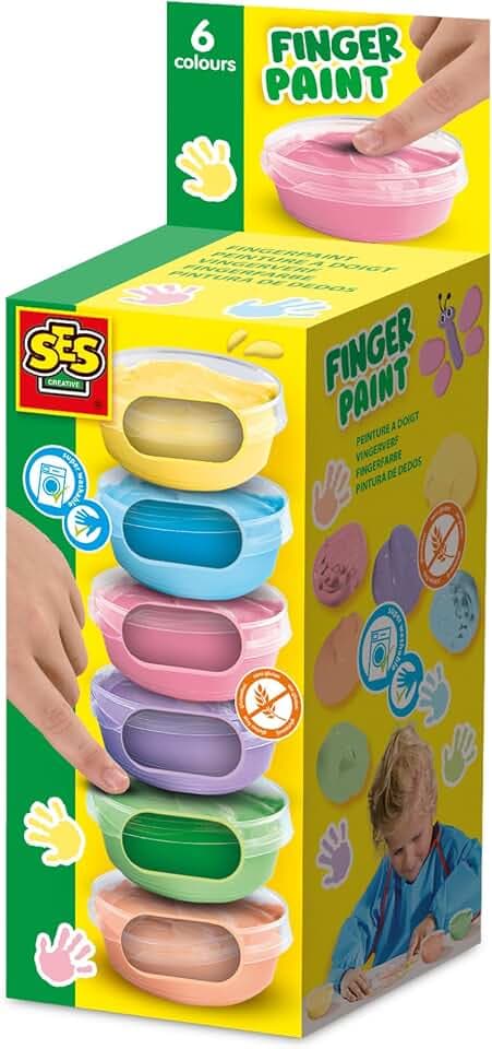 SES Creative Fingerfarben Kinder Ungiftig | Pastell | Fingermalfarben | Vegan & Glutenfrei | Leicht auswaschbar aus Kleidung | Made in Holland | für Kinder ab 2 Jahren | 6 Farben | 6 x 45 ml | 00397