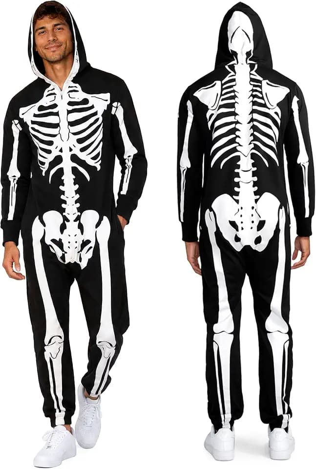 Tipsy Elves Men's Halloween Skeleton Costume Hooded Jumpsuit Adult Onesie