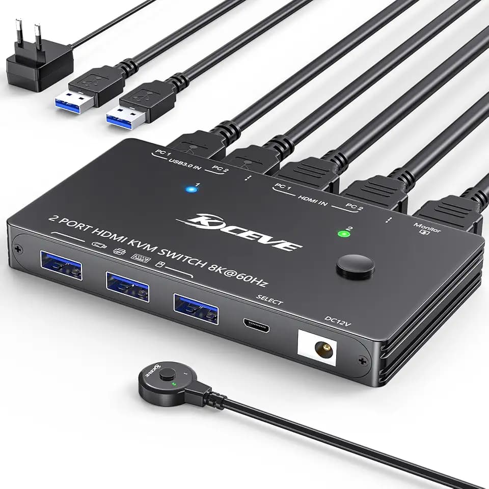 HDMI KVM Switch 2 PC 1 Monitor 4K@144Hz 8K@60Hz, 2x1 KVM Switches