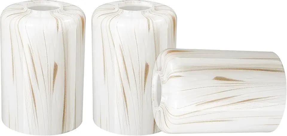 karyfine Cylinder Glass Shade for Vanity Light Ceiling Fan Light1.65in Fitter Height 5.74in Wall Sconce Lamp Cover Handblown Art Glass Replacement Fixture Globe Lampshade Milk White 3Pack