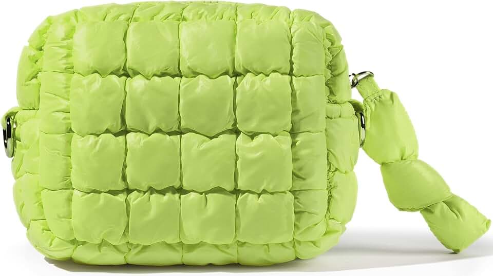 Yarnic Quilted Makeup Bag, Puffy Cosmetic Bag Green for Women