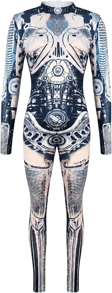 SEAUR Halloween Kostüm Damen Skelett Cosplay Catsuit Overall Knochen Anzug Karneval S M L XL