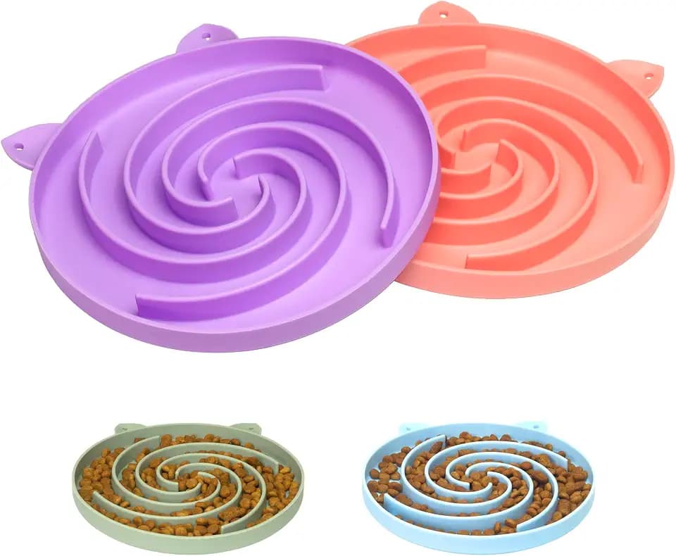 Bifeaw Slow Feeder Cat Bowl, Easy to Clean Silicone Bowl, Ideal for Dry and Wet Food (Purple and Pink)