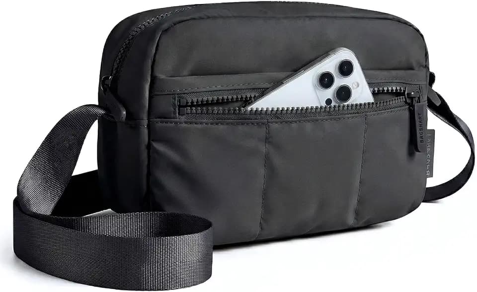 BAGSMART 2 in 1 Small Puffy Camera Sling Bag, Black