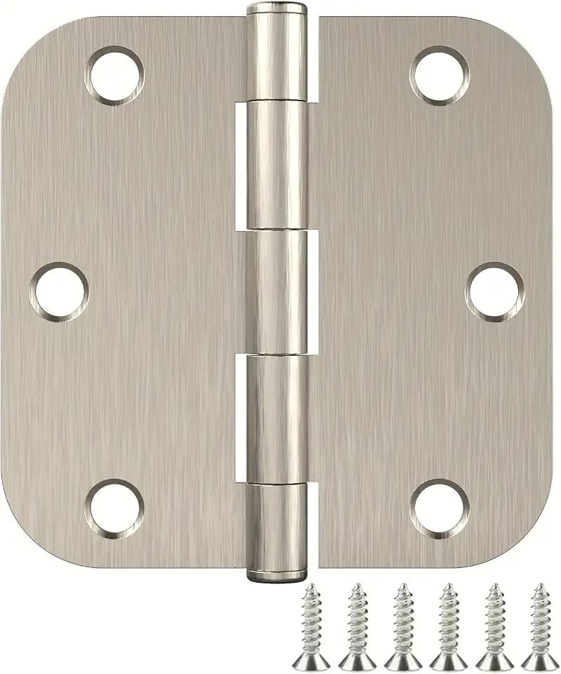 12 Pack 3.5 Inch Door Hinges, 5/8" Radius Corners, Satin Nickel