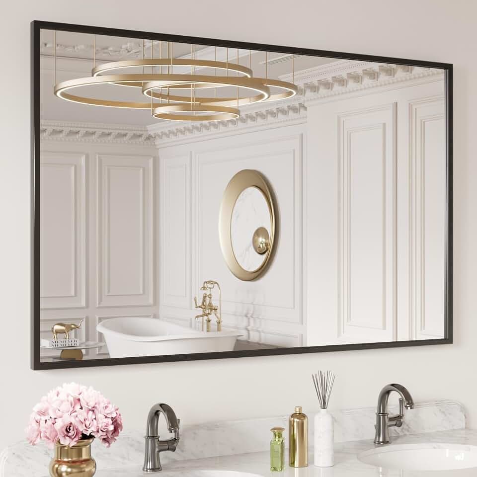 LOAAO 50"X30" Black Rectangle Bathroom Mirror