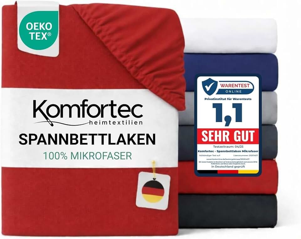 Komfortec Mikrofaser Spannbettlaken 90x200 cm – Weiches Spannbetttuch mit Rundumgummi – Fitted Sheet für Matratzen bis 30 cm – Rot – Oeko-Tex – Pflegeleicht & Hautfreundlich – 90g/m²