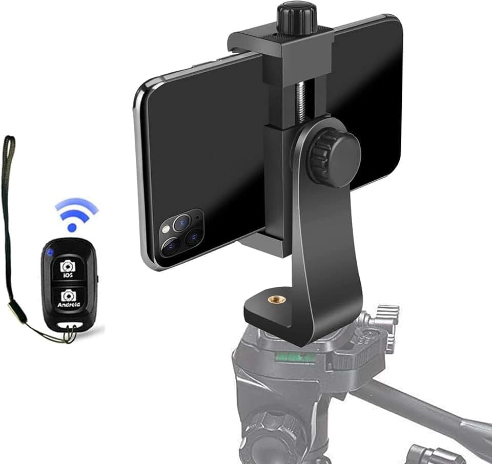Handy Stativ Adapter Smartphone Halterung 360 Grad Drehgelenk mit kabellosem Fernauslöser für 3,5 bis 7 Zoll Alle Smartphones, iPhone 12 11 10, Galaxy S21 20 Note 20, Nexus