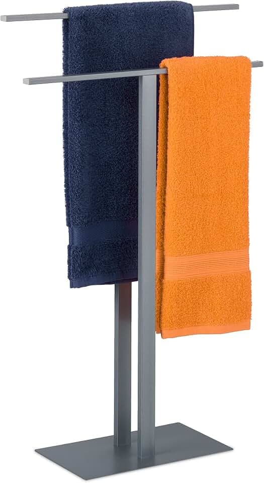Relaxdays Handtuchständer, T-Design, 2 Handtuchstangen, grau