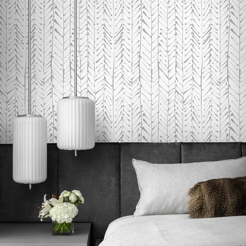 Guvana 16.14"x197" Herringbone Striped Wallpaper Grey and White Modern Contact Paper Self Adhesive Wall Paper Waterproof Removable Wallpaper for Livingroom Bathroom Decor