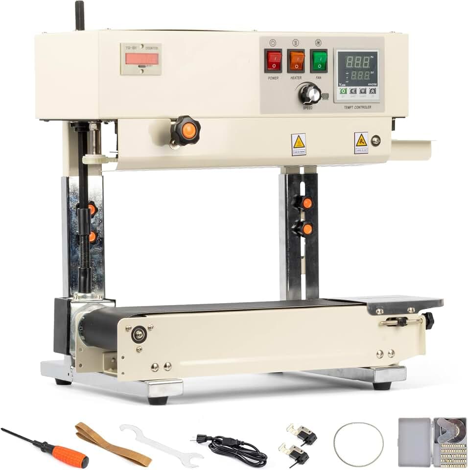 U.S. SOLID Vertical Continuous Bag Band Sealer Sealing Machine, Automatic Horizontal Band Sealer with Digital Temperature Control for 0.02-0.08mm PVC Bags Films Stamp Coding 110V with Counter