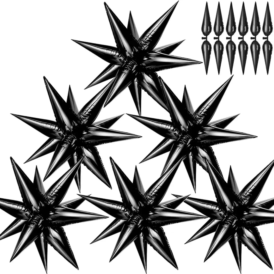 Black Star Balloons, 74 Pcs Big Explosion Foil Balloons, Spike Cone Mylar Balloon for Halloween Birthday New Year Party Decorations Graduation