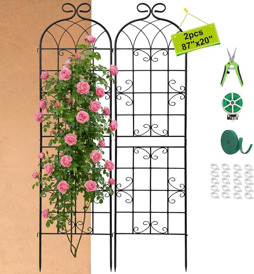 2 Pack 86.7" H x 19.7" W Black Metal Garden Trellis for Climbing Plants Outdoor, Heavy Duty Tall Plant Support for Roses, Vines, Cucumbers, Clematis, Flowers & Vegetables