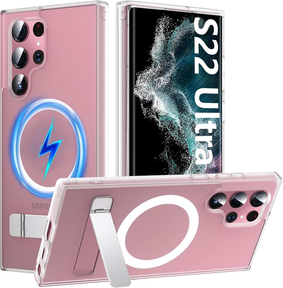 OWKEY for Samsung Galaxy S22 Ultra Case with Stand, Compatible with MagSafe, Magnetic Phone Case Military-Grade Protection Shockproof Matte Cover for Samsung Galaxy S22 Ultra 5G (Translucent)