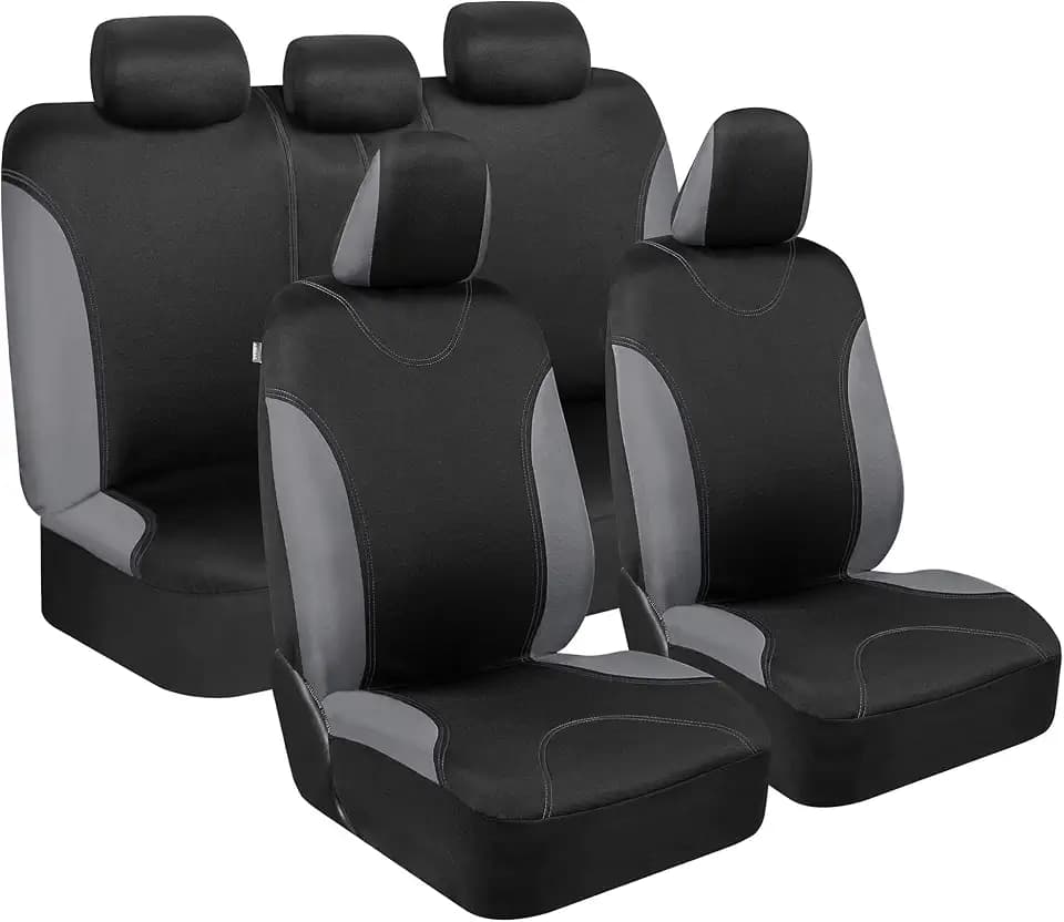 BDK UltraSleek Gray Seat Covers for Cars, Two-Tone Front Seat Covers with Matching Back Car Seat Cover, Made to Fit Most Auto Truck Van SUV, Interior Car Accessories, Car Seat Covers Full Set - Gray