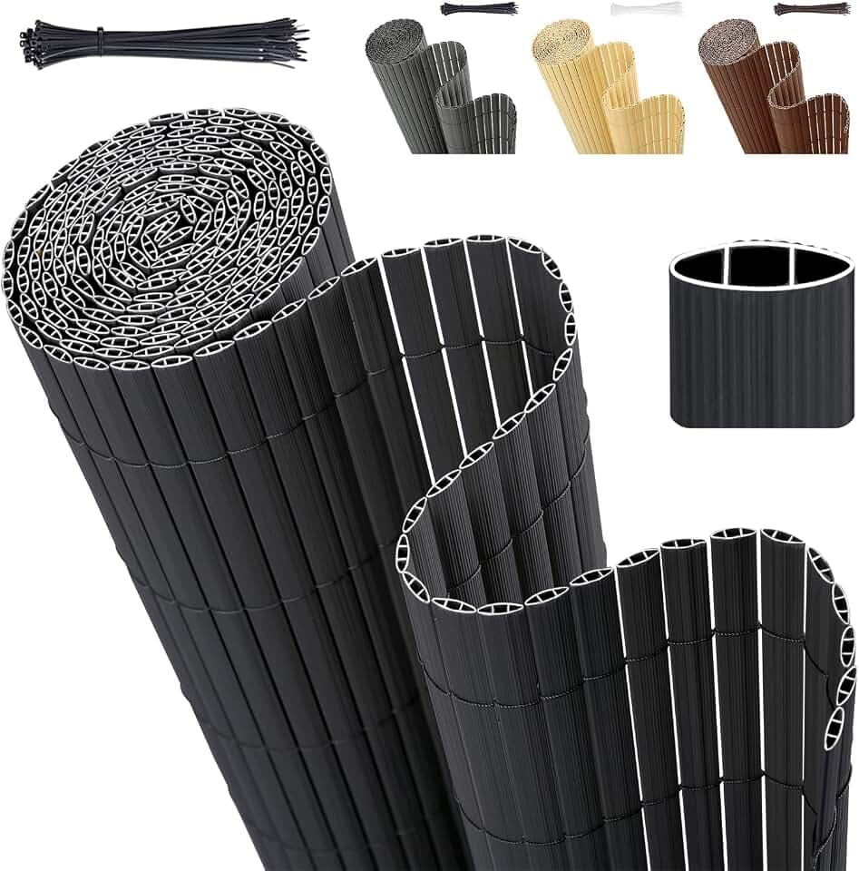 Sekey PVC Sichtschutzmatte 90x300cm Doppelte Verstärkung Innen, Balkon Sichtschutz mit Kabelbindern, Sichtschutzzaun Windschutz Wasserdicht ohne Bohren für Balkon Garten, Anthrazit