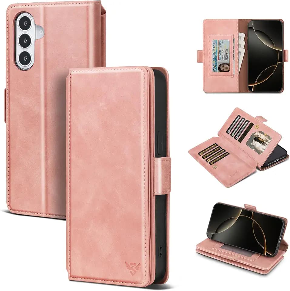 Compatible with Samsung Galaxy S26 Case Wallet with Card Holder [7 Card Slot] Women Men,RFID Blocking Luxury PU Leather Phone Case Flip Protector Cover Credit Card Slot Kickstand,Pink