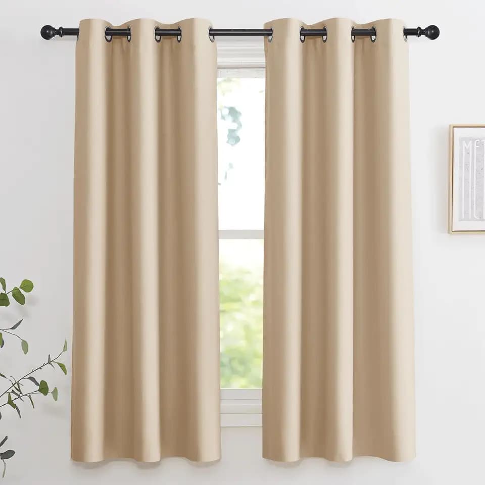 KGORGE Room Darkening Beige Curtains 2 Panels for Living Room 42 x 72 Inch, Grommet Flaw UV Blocking Room Darkening Curtains for Bedroom, Party Christmas Decoration Blackout Shades for Windows