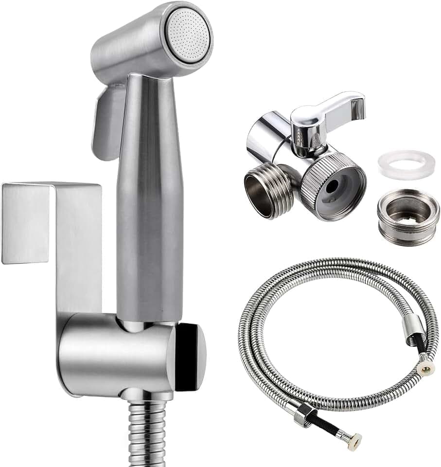 Handbrause-Bidet-Toiletten-Set mit Wasserhahn-Spray, 2m Brauseschlauch und Haken, perfekt zum Haarewaschen oder Waschen des Waschbeckens (Silber)
