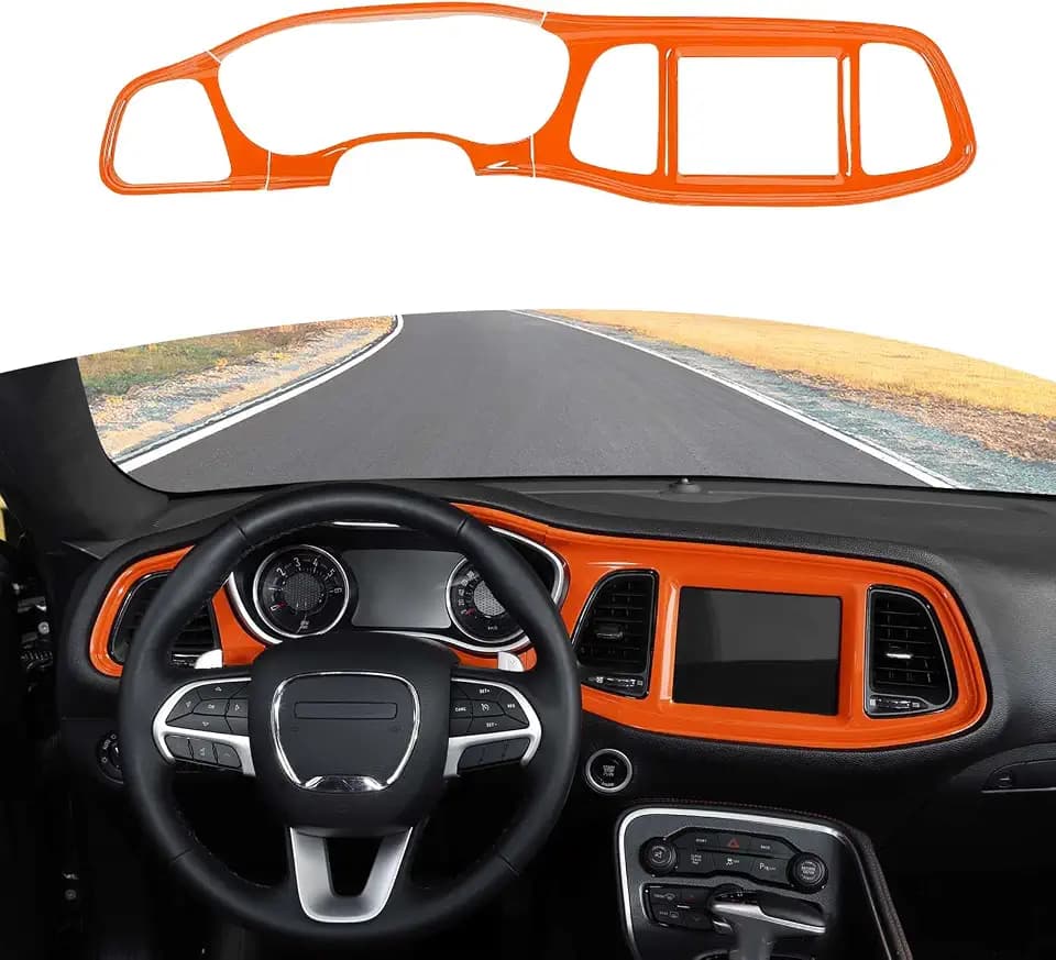 RT-TCZ for Challenger Orange Center Console Dashboard Panel Trim Cover for Dodge Challenger 2015-2023 Orange Interior Accessories 4pcs