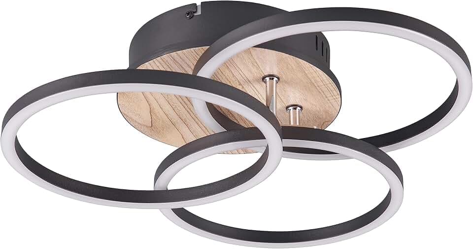 Reality Leuchten LED Deckenleuchte Circle R62823135, Metall Schwarz matt, Holznachbildung, inkl. 27 Watt LED, Fernbedienung, Dimmer, Farbwechsel, Nachtlicht