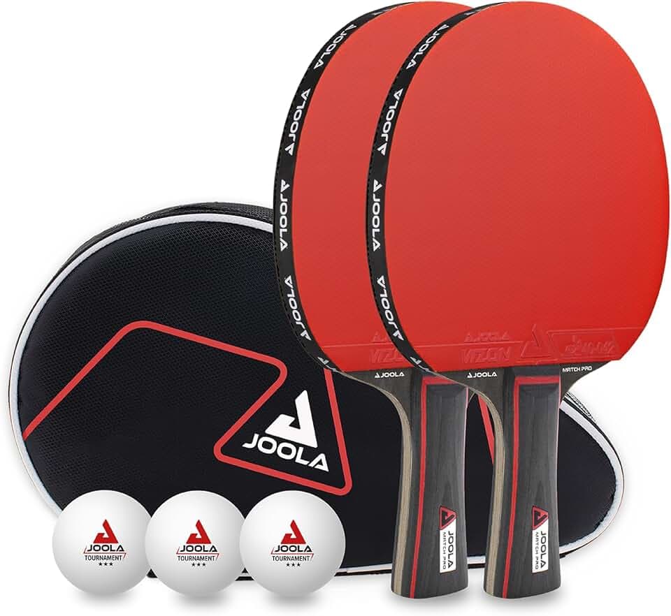 JOOLA Tischtennis Set Duo PRO 2 Tischtennisschläger + 3 Tischtennisbälle + Tischtennishülle, rot/schwarz, 6-teilig