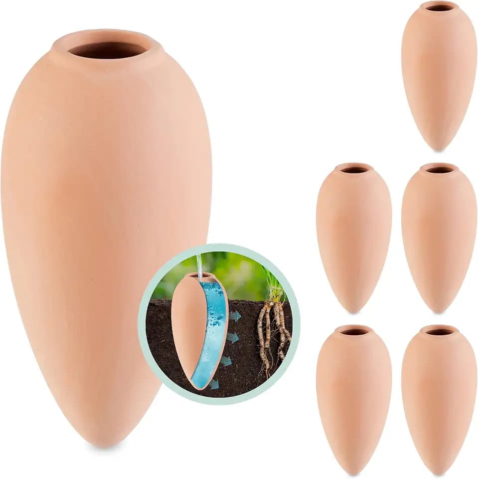 Relaxdays Tonkegel Bewässerung, 6er Set, 170 ml, Gießhilfe Zimmerpflanzen & Balkonkästen, Bewässerungskegel, terrakotta