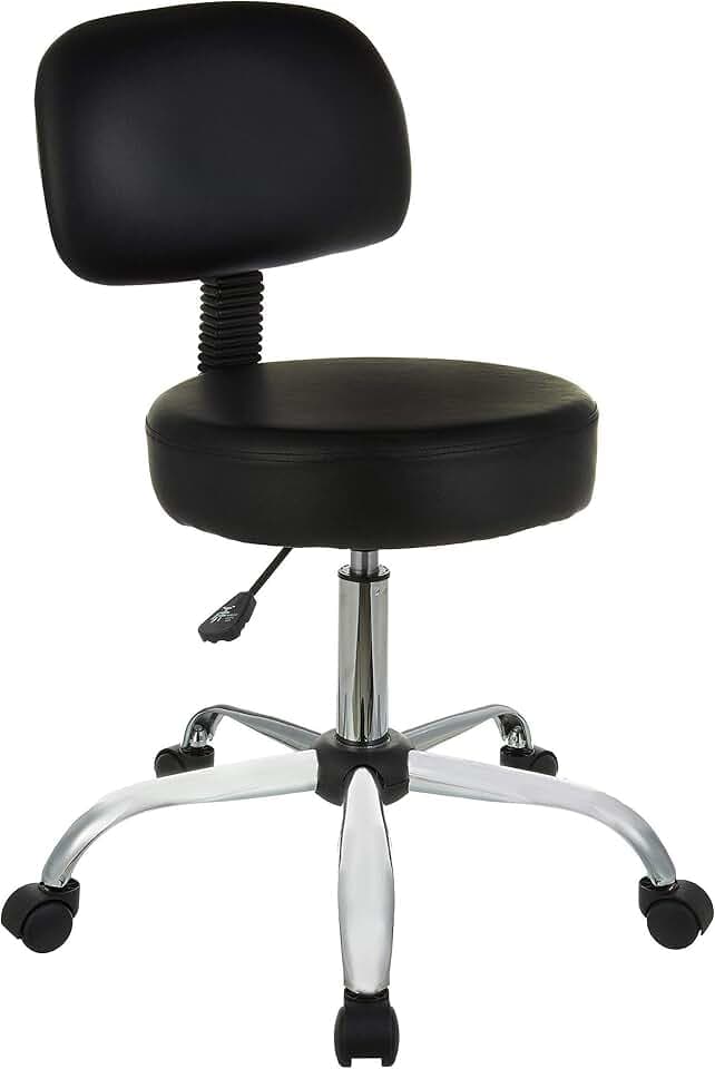 Amazon Basics Multi-Purpose Drafting Spa Bar Stool with Back Support, Upholstered, and Wheels, Black, 22.72"D x 22.72"W x 37.8"H