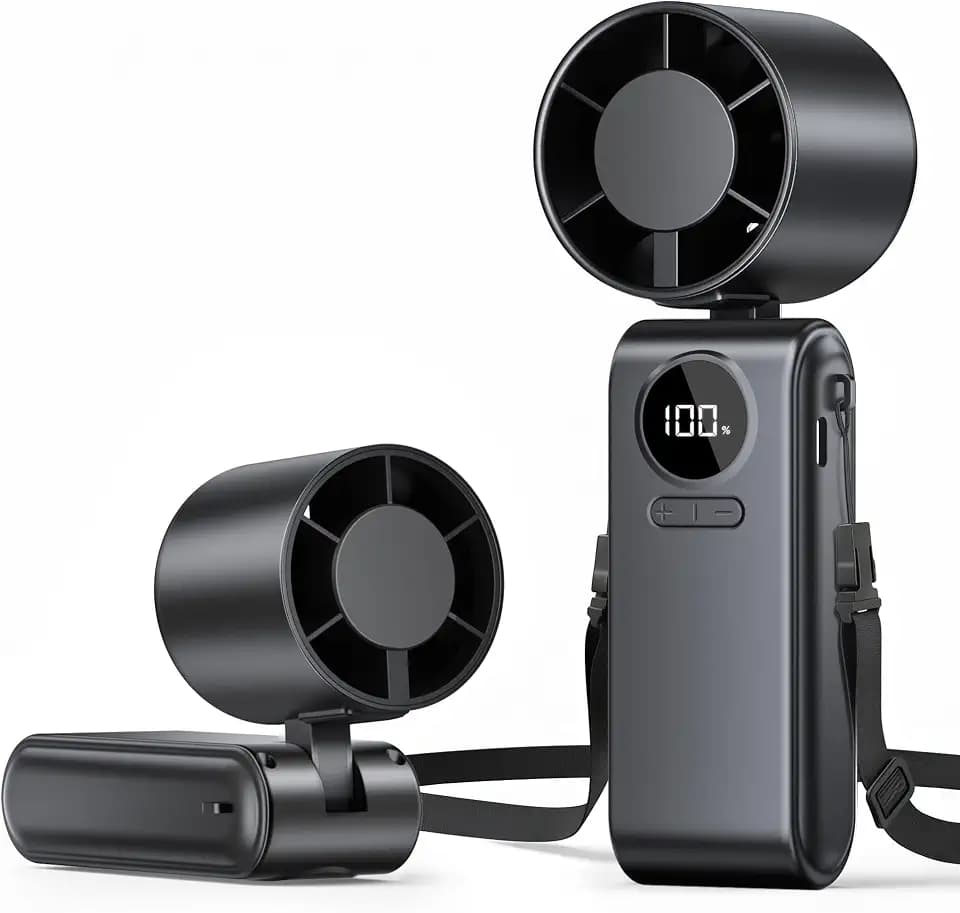 Handventilator, Tragbarer Mini Ventilator, Leistungsstarker Handventilator Akku Aufladbar mit 4000mAh, 5 Stufen, LED Anzeige, Faltbarer USB Ventilator für Reisen Büro Outdoor