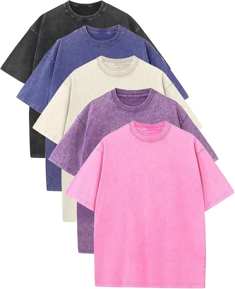 Arssm Mens Oversized T Shirts Cotton Acid Wash Baggy Tees Loose Fit Vintage Heavyweight T-Shirts