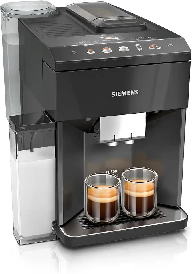 Siemens Kaffeevollautomat EQ500 integral, farbiges TFT-Display, 9 Kaffee- und Milchgetränke, Doppeltassenfunktion, beleuchteter Kaffeeauslauf, entnehmbare Brüheinheit, Schwarz, TQ515D09