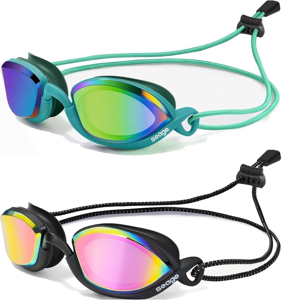 Seago 2 Pack Racing Mirrored Goggles Swim Training Anti-Fog Adult Men Women
