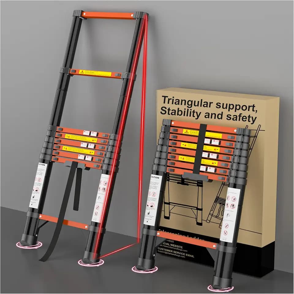 Telescoping Ladder, 8.5 FT Aluminum Extendable Ladder, 330 Lbs(Orange)