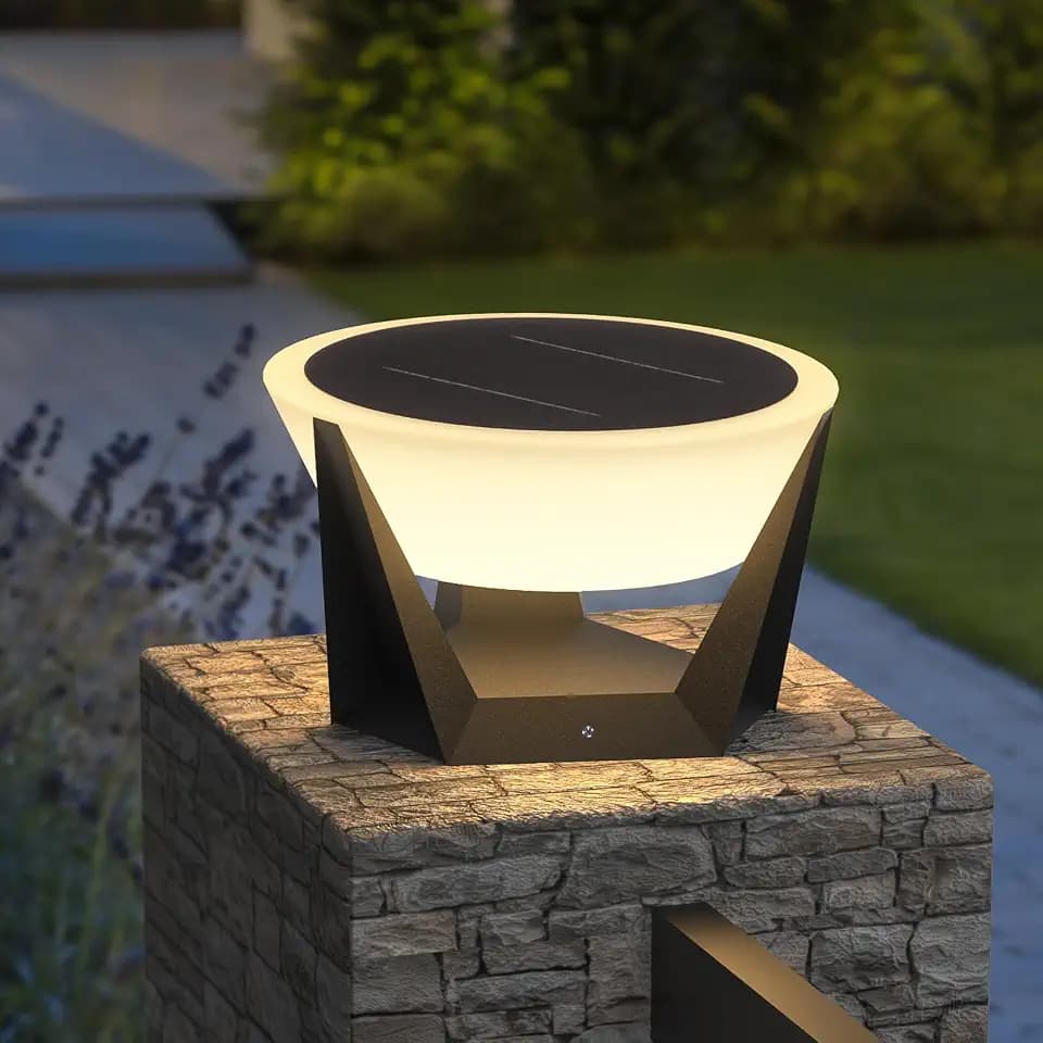 11" Unique Solar Post Light, Outdoor IP54 Waterproof Luxury Decorative Fence Pillar Cap Column Landscape Lamp with 3 Color Modes & Modern Artistic Design