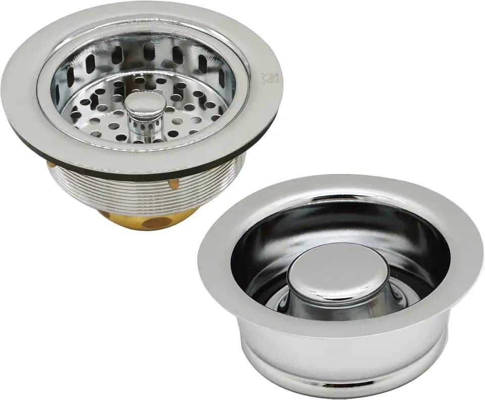 Westbrass A2165-05 4-1/4" OD Post Style Large Kitchen Basket Strainer with Waste Disposal Flange and Stopper Drain Set, Polished Nickel