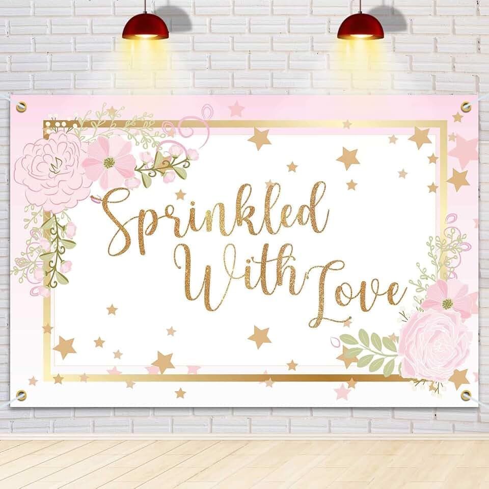 Sprinkled with Love Backdrop Banner - Baby Shower Party Decorations for Boy Girl - 6x4ft