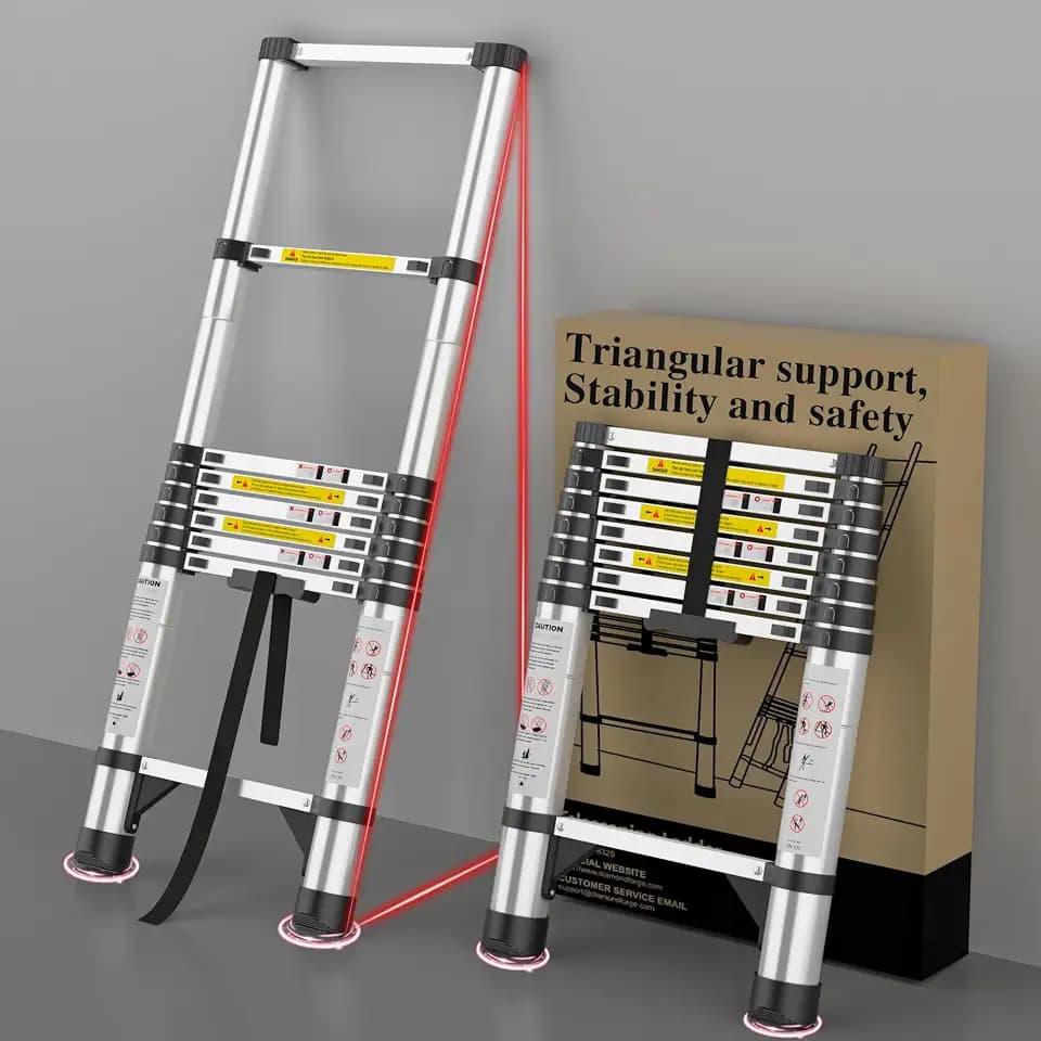 Telescoping Ladder, 8.5 FT Aluminum Extendable Ladder, 330 Lbs, Silver