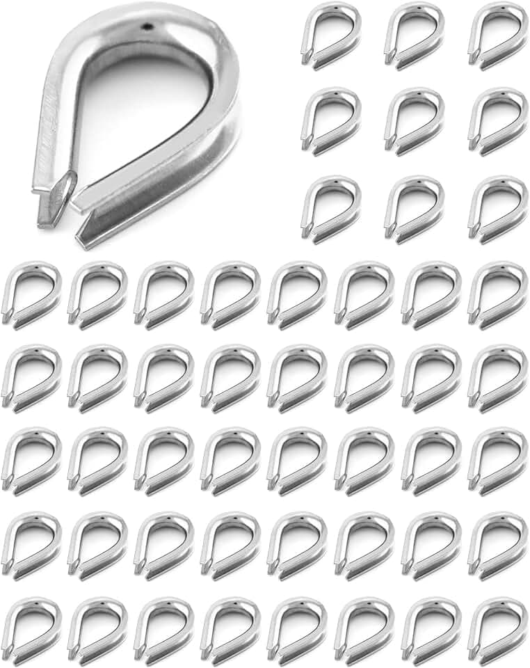 QWORK® 50 Stück Drahtseil Kauschen 3mm aus 304 Edelstahl für 2.5mm-3mm Drahtseil (M3)