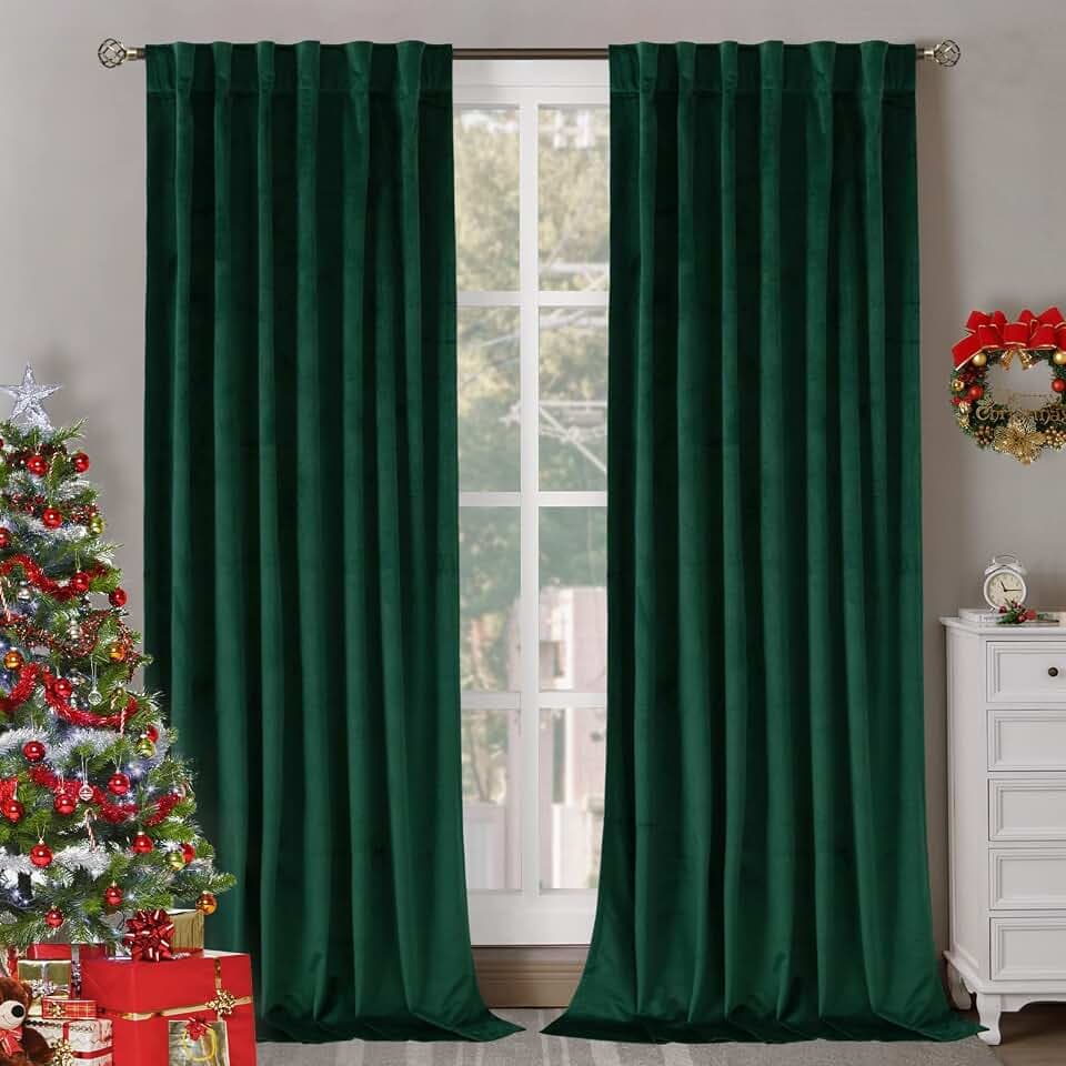 BGment Emerald Green Velvet Curtains 96 Inch Ling for Living Room, 2 Panels