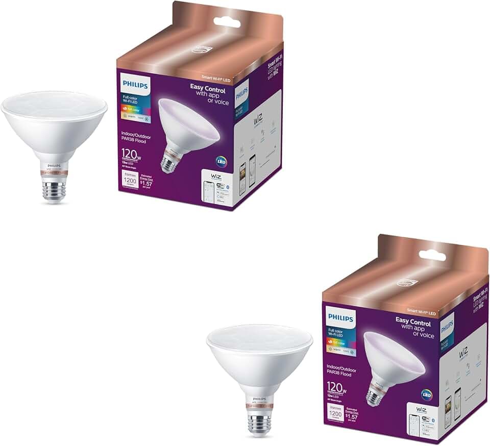 PHILIPS Smart 120W PAR38 Color LED Light Bulb 2-Pack - Connects to Your Wi-Fi - E26 Smart Bulb - Control with Voice or App + Activate with Motion - Matter Compatible